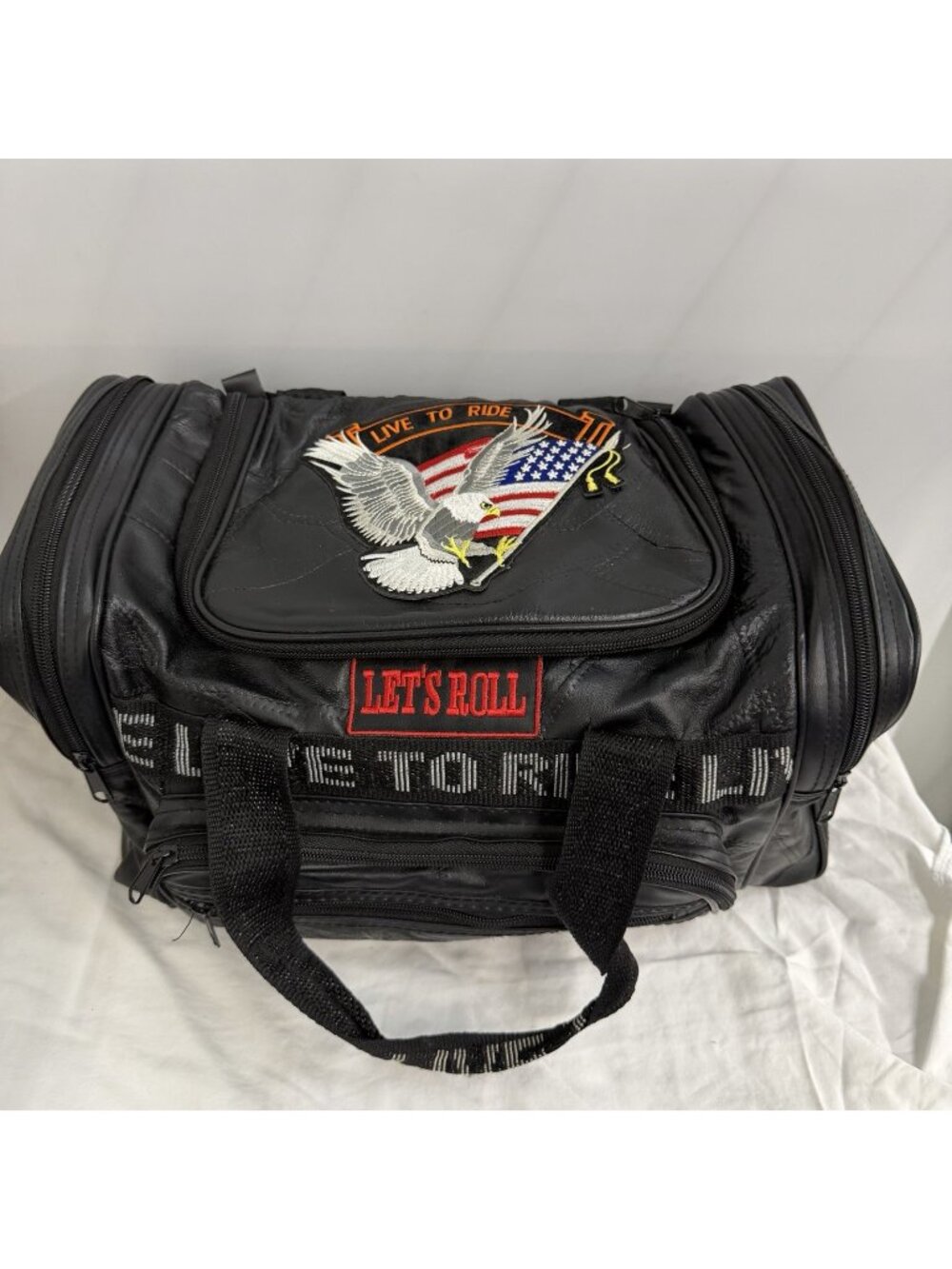 Vintage Genuine Leather Motorcycle Travel Duffel Bag Route 66 Live To Ride Eagle